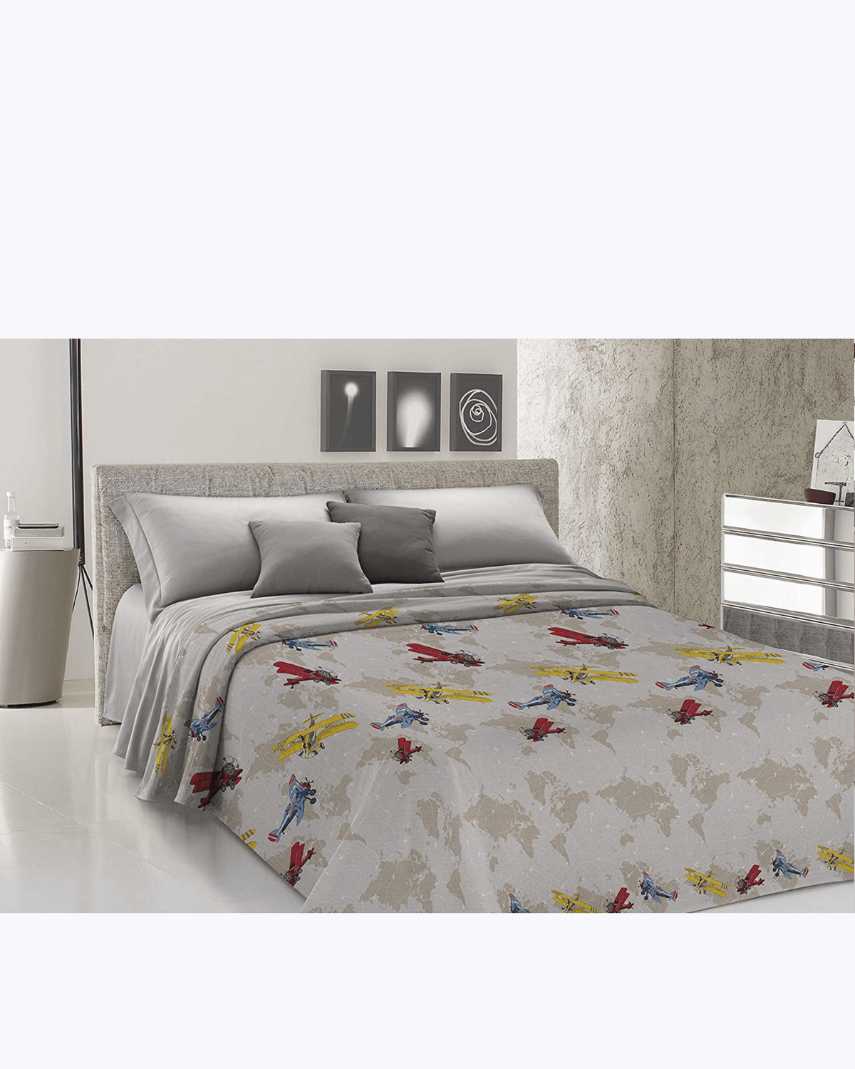 Lenzuolo Copriletto Estivo Cotone Piquet - Fantasia Aerei Multicolore
