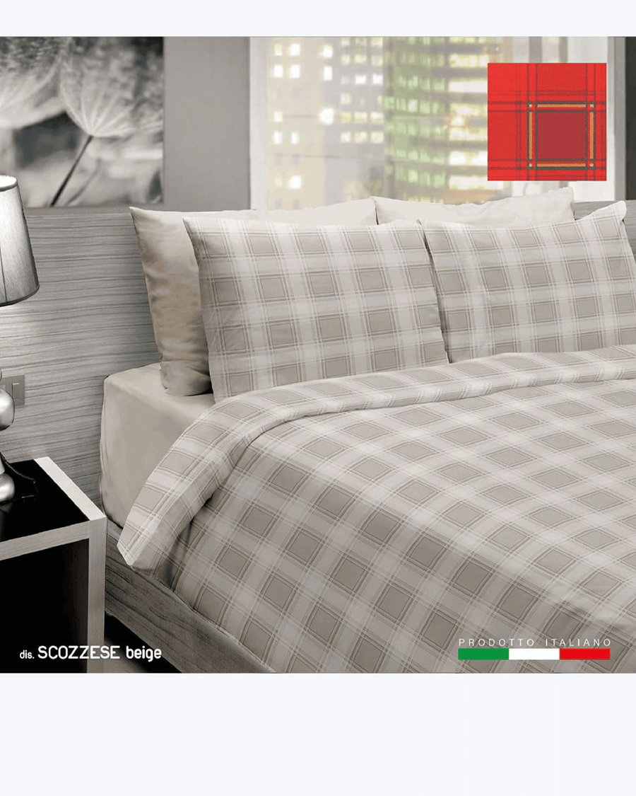 Sacco Copripiumino con Federe in Cotone con Stampa in Tartan Scozzese Bordeaux
