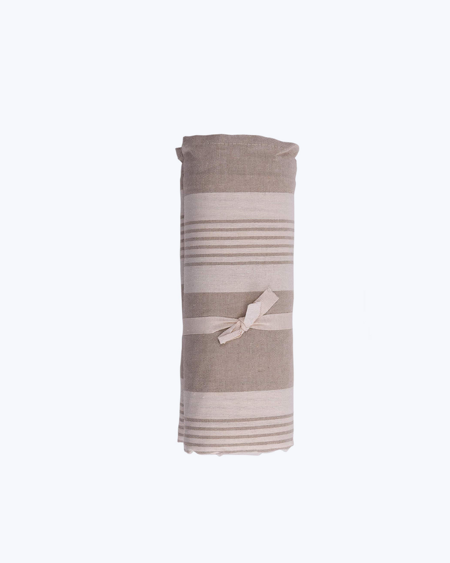 Telo arredo copritutto a righe in misto cotone Beige