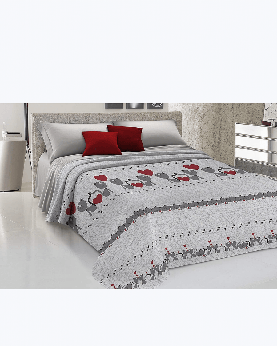 Lenzuolo Copriletto Estivo Cotone Piquet - Fantasia Gattini Grigio