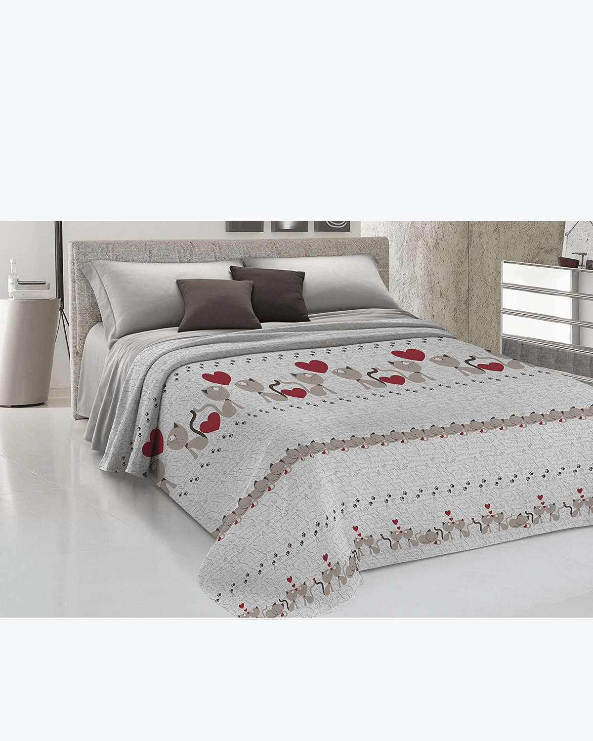 Lenzuolo Copriletto Estivo Cotone Piquet - Fantasia Gattini Beige