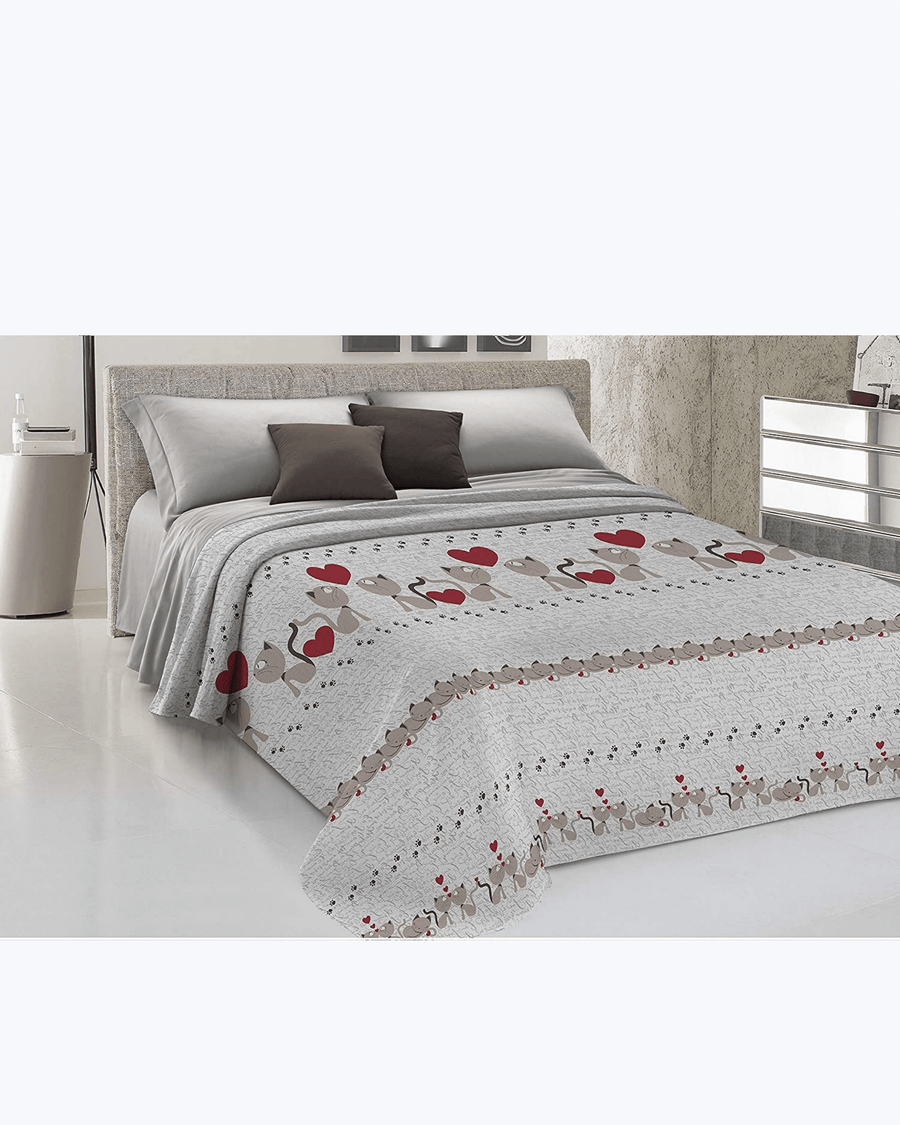 Lenzuolo Copriletto Estivo Cotone Piquet - Fantasia Gattini Beige