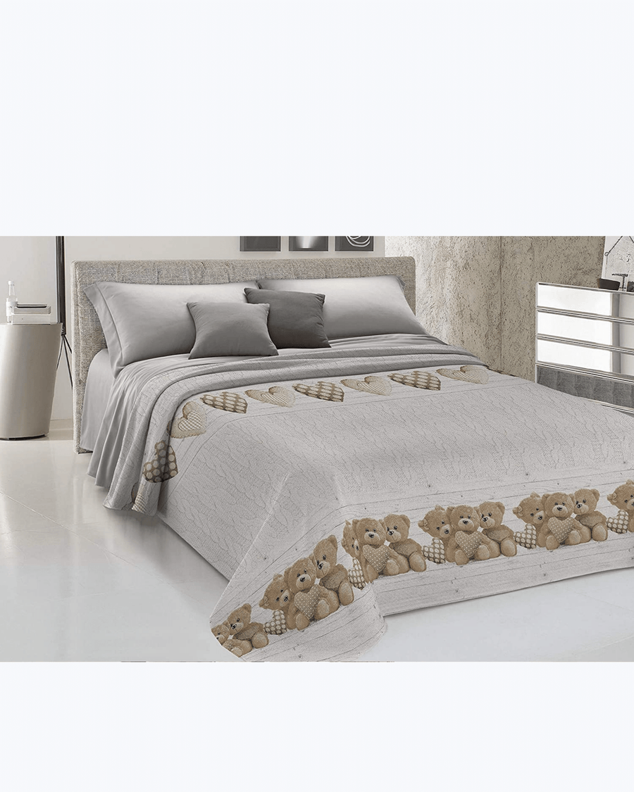 Lenzuolo Copriletto Estivo Cotone Piquet - Fantasia Orsetti Beige