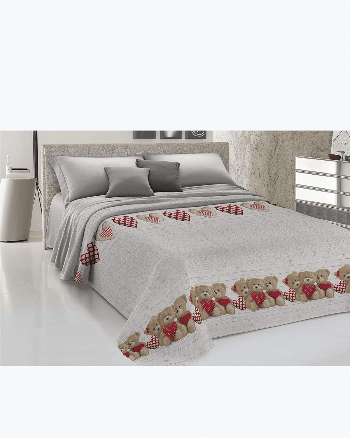 Lenzuolo Copriletto Estivo Cotone Piquet - Fantasia Orsetti Rosso
