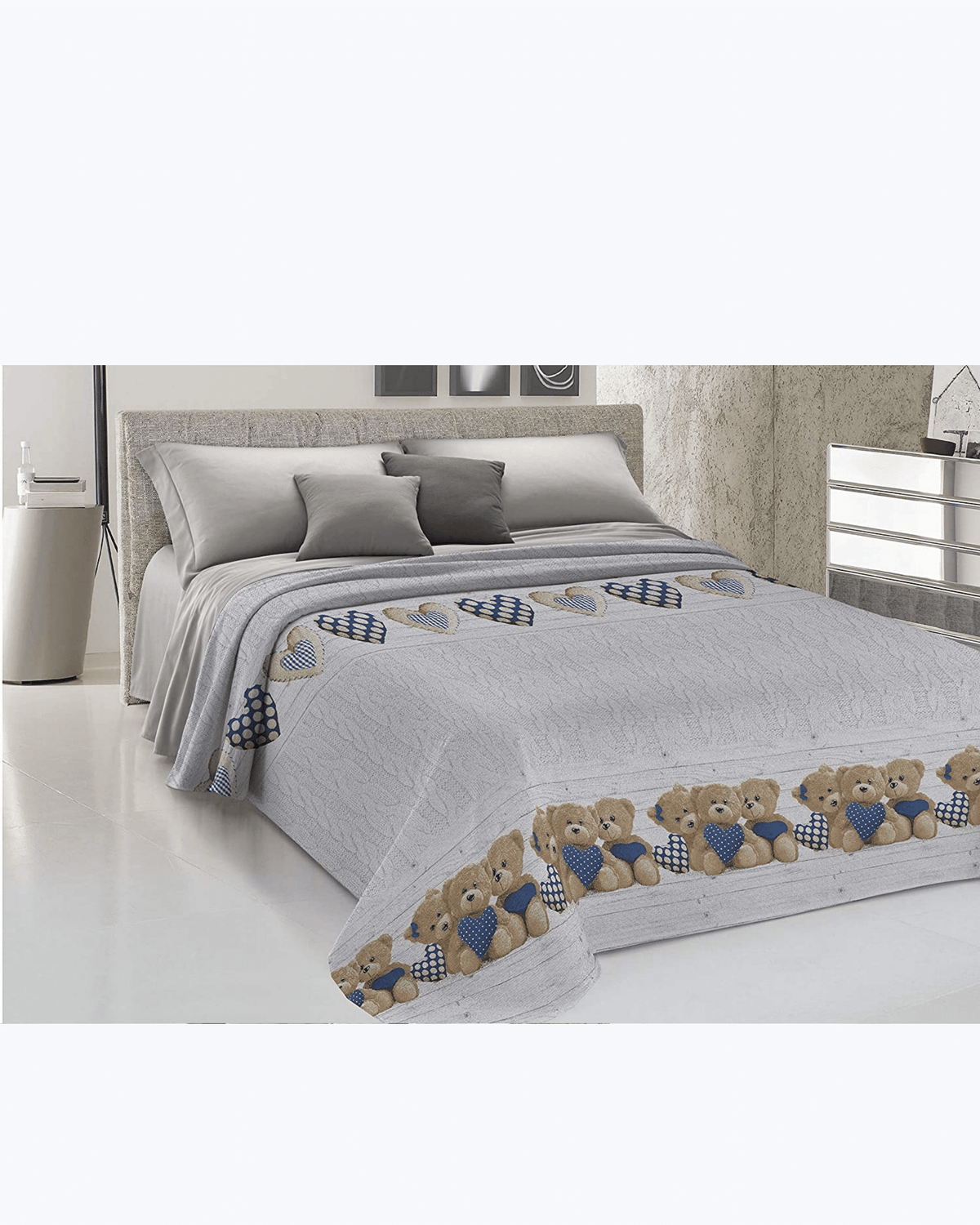 Lenzuolo Copriletto Estivo Cotone Piquet - Fantasia Orsetti Blu
