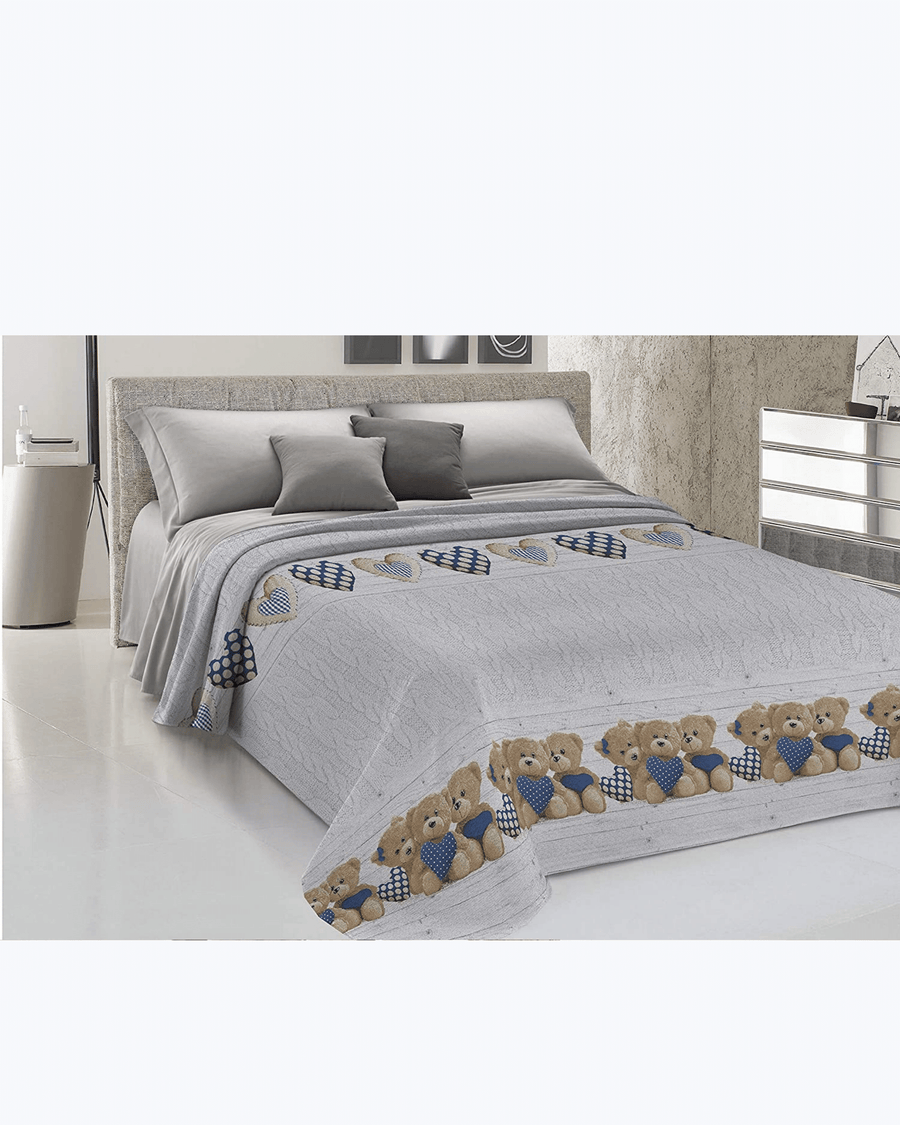 Lenzuolo Copriletto Estivo Cotone Piquet - Fantasia Orsetti Blu