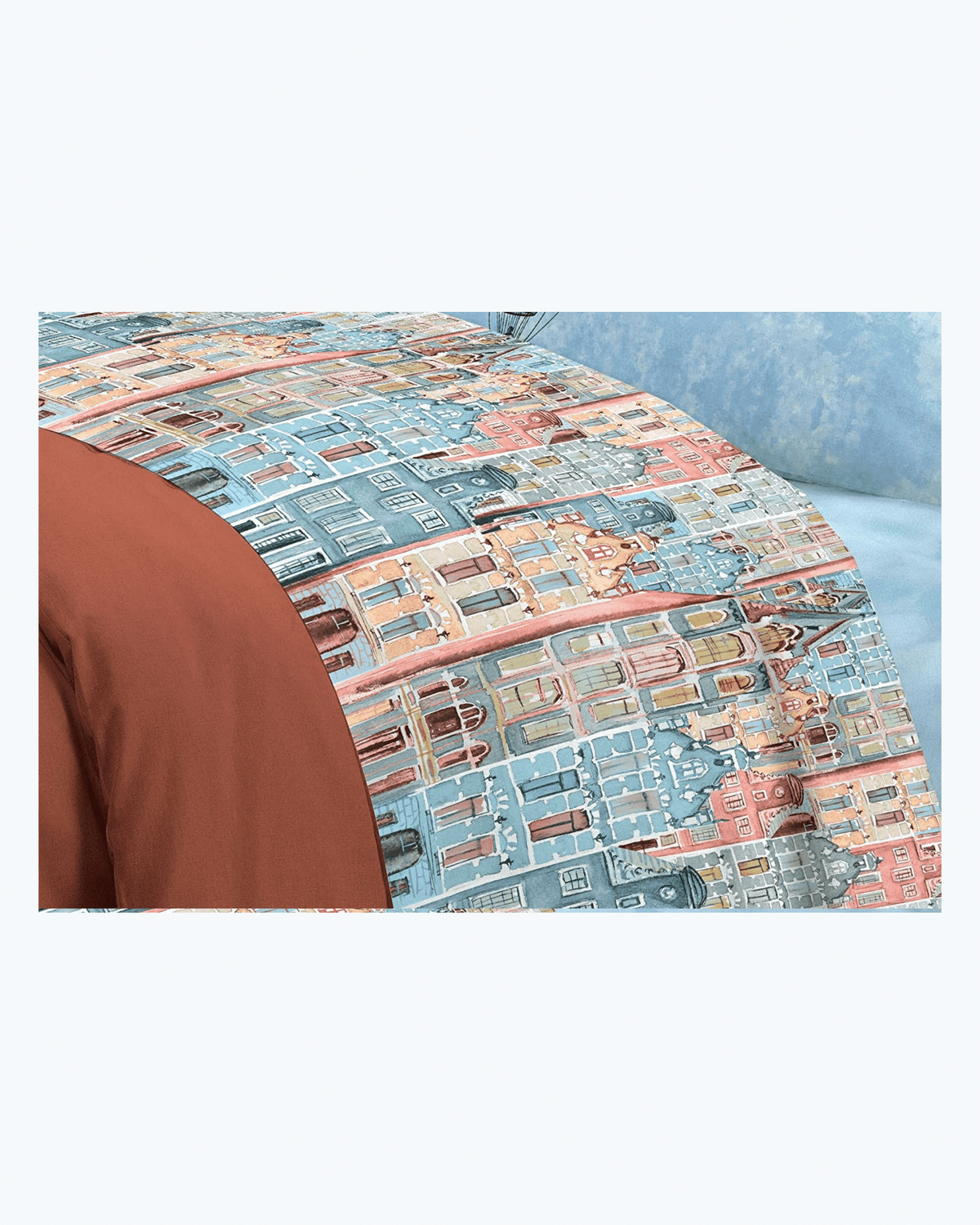 Set Lenzuola Letto in Cotone Made in Italy - Completo Letto Stampa Molgolfiere e Citta'