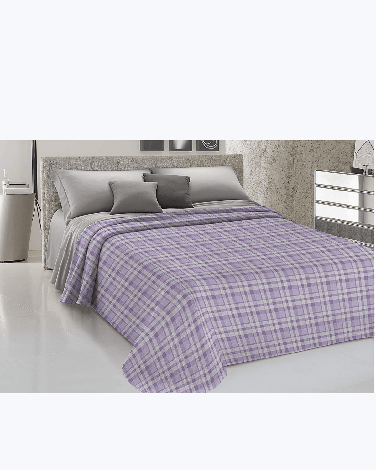 Lenzuolo Copriletto Estivo Cotone Piquet - Fantasia Scozzese Lilla