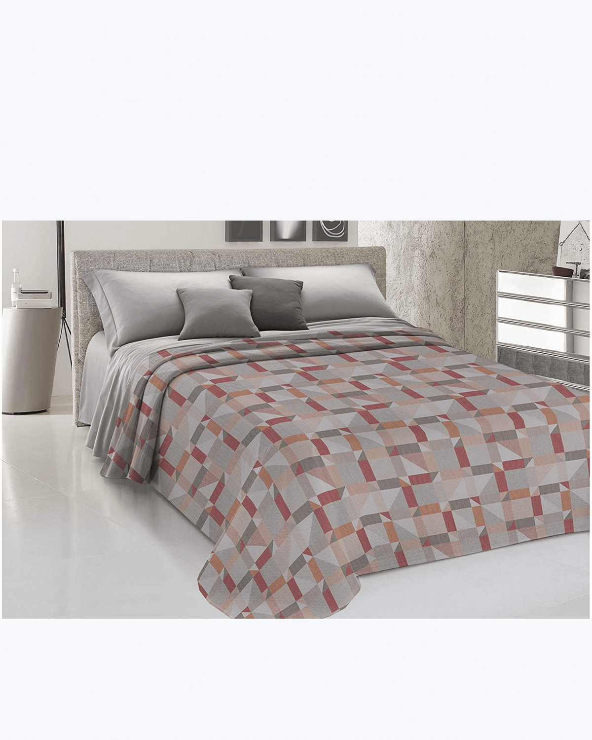 Lenzuolo Copriletto Estivo Cotone Piquet - Stampa Geometrica Arancione
