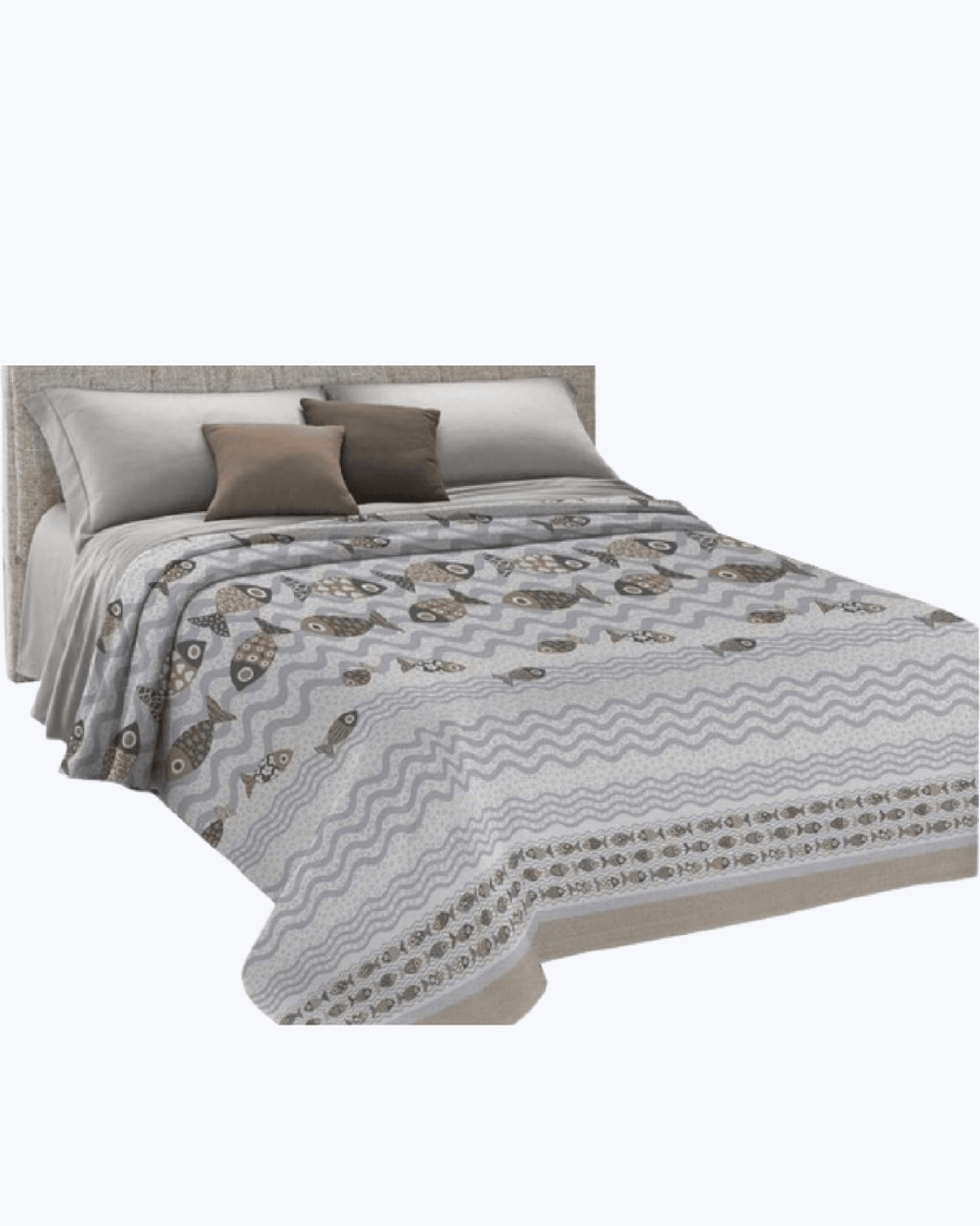 Lenzuolo Copriletto Estivo Cotone Piquet - Fantasia Pesci Beige