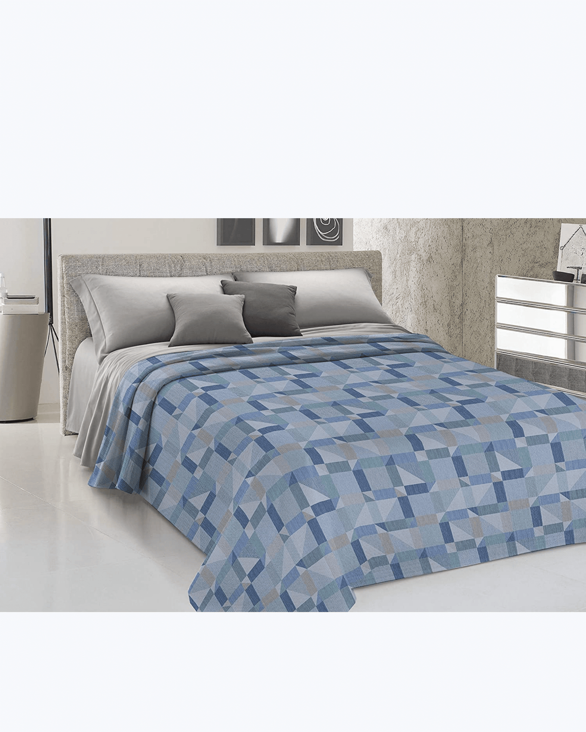 Lenzuolo Copriletto Estivo Cotone Piquet - Stampa Geometrica Azzurro