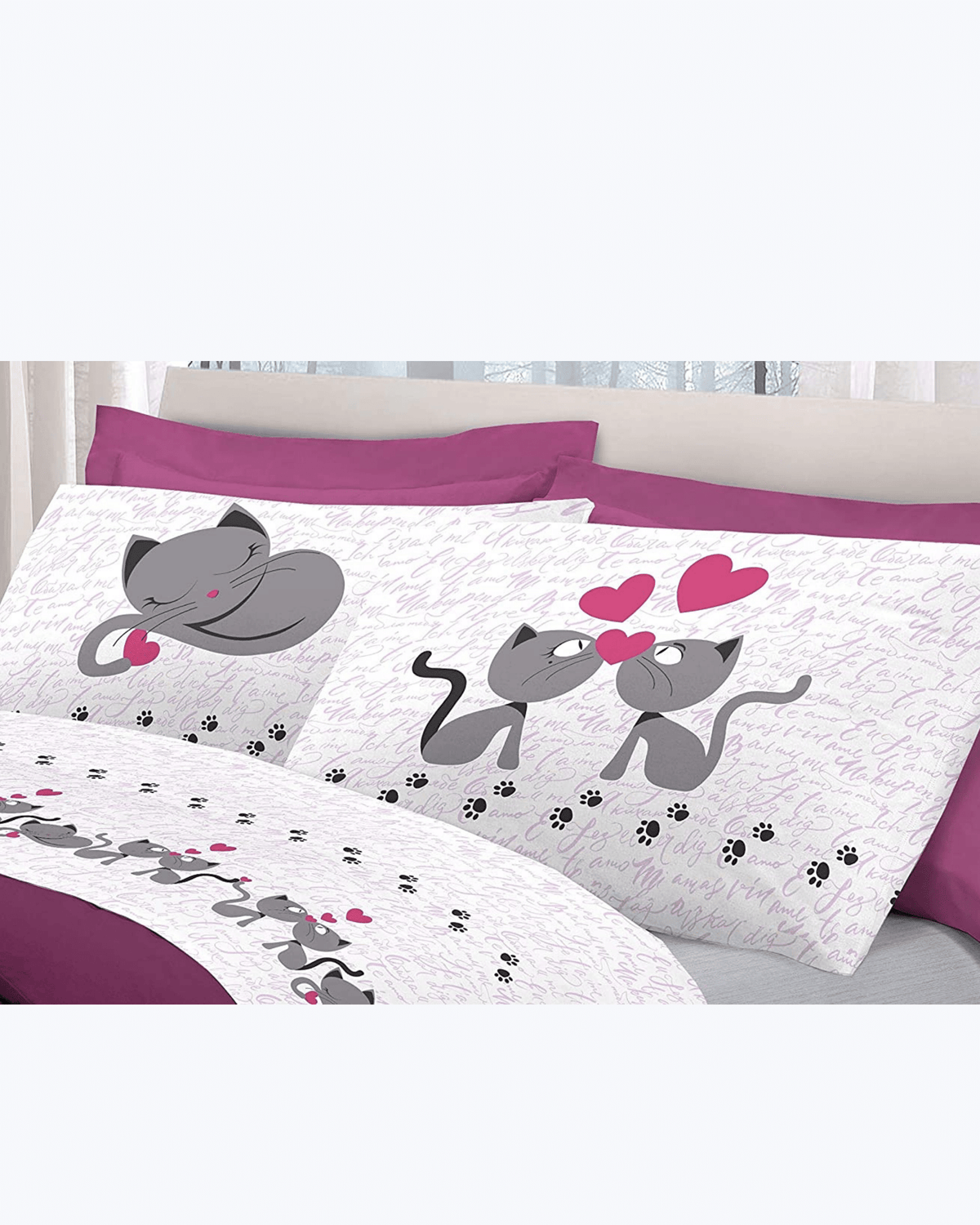 Set Lenzuola Letto in Cotone Made in Italy - Completo Letto Stampa Gattini