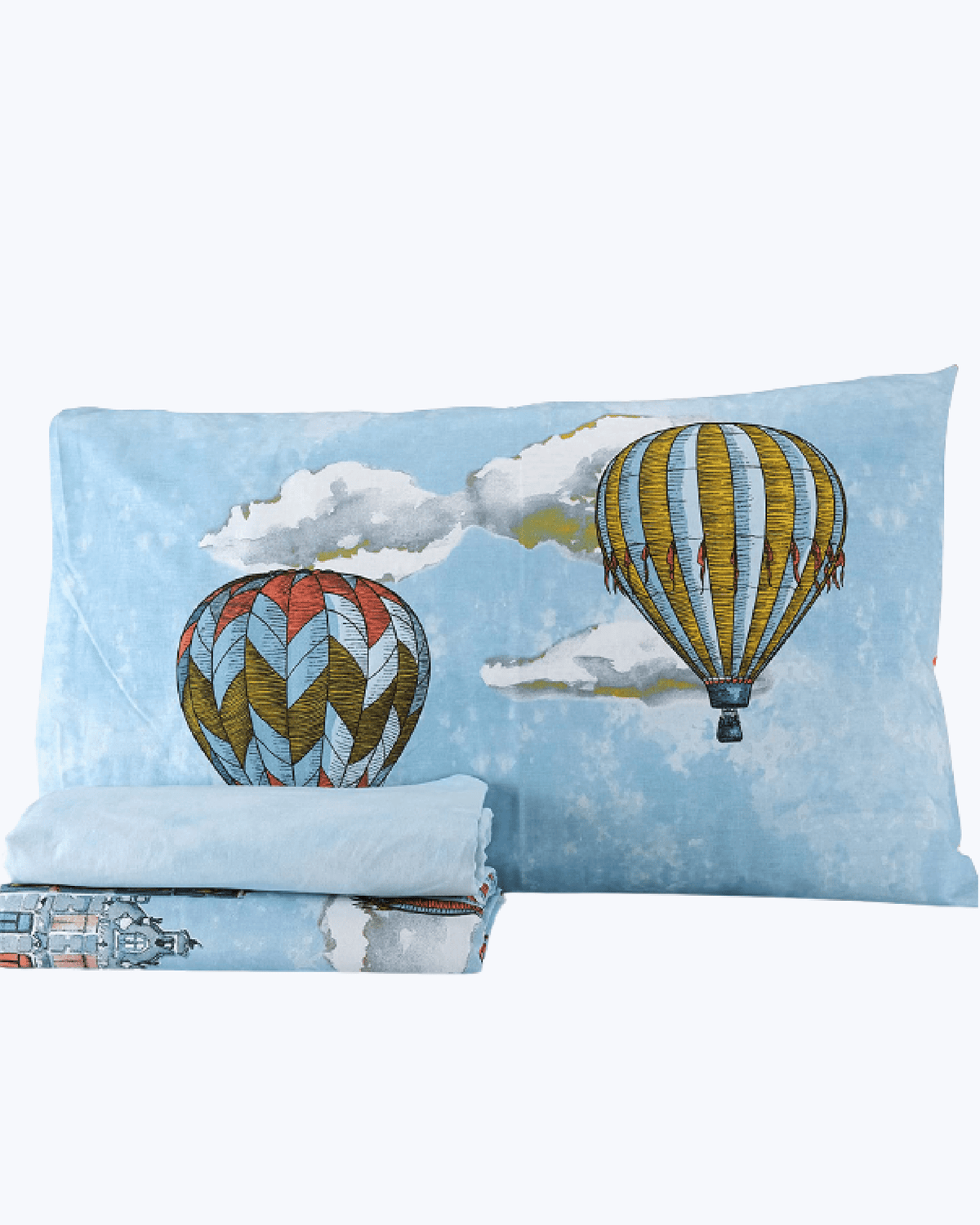 Set Lenzuola Letto in Cotone Made in Italy - Completo Letto Stampa Molgolfiere e Citta'