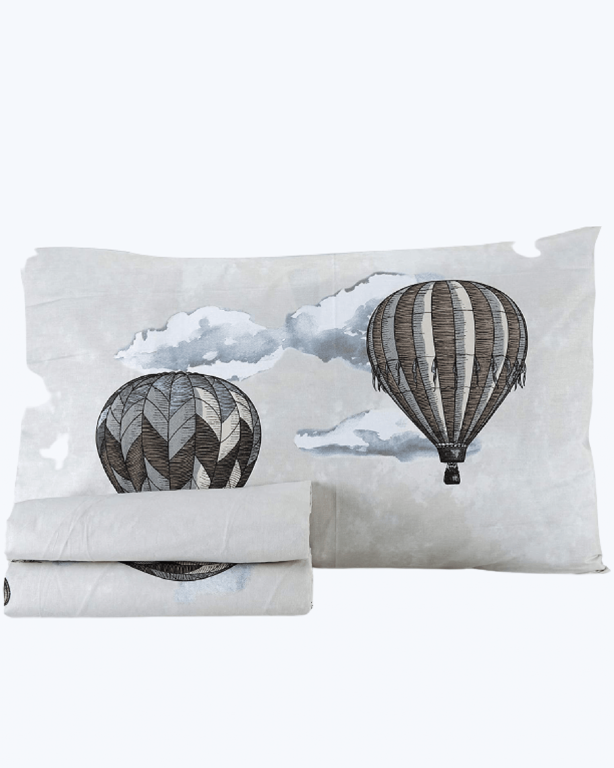 Set Lenzuola Letto in Cotone Made in Italy - Completo Letto Stampa Molgolfiere e Citta' Beige