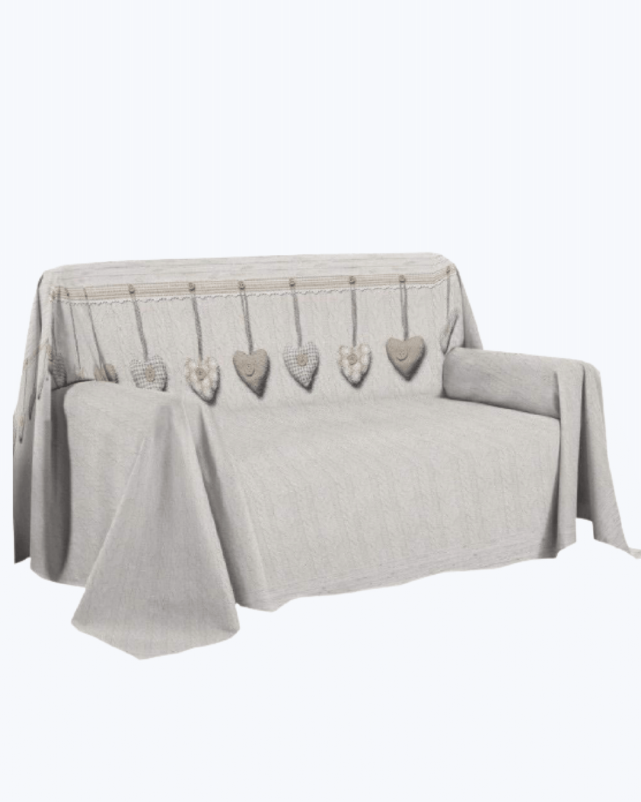 Telo Arredo Copritutto in Cotone | Fantasia Cuori Appesi Beige