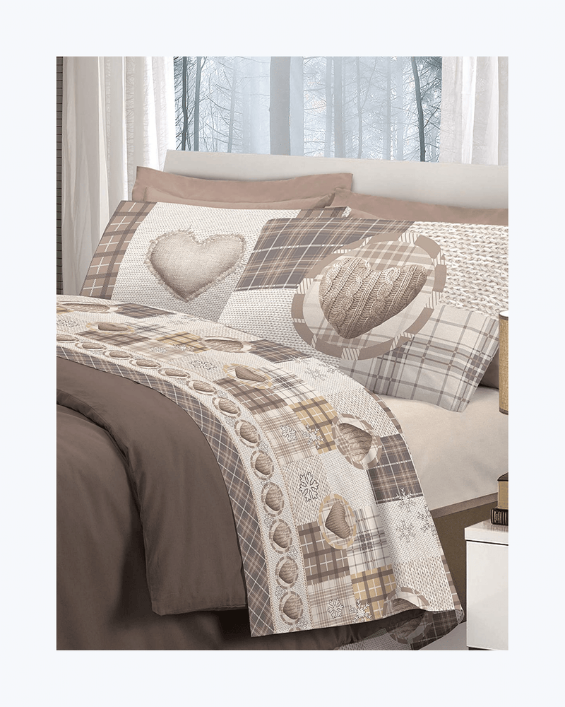 Set Lenzuola Letto in Cotone - Completo Letto Stampa Fantasia Beige