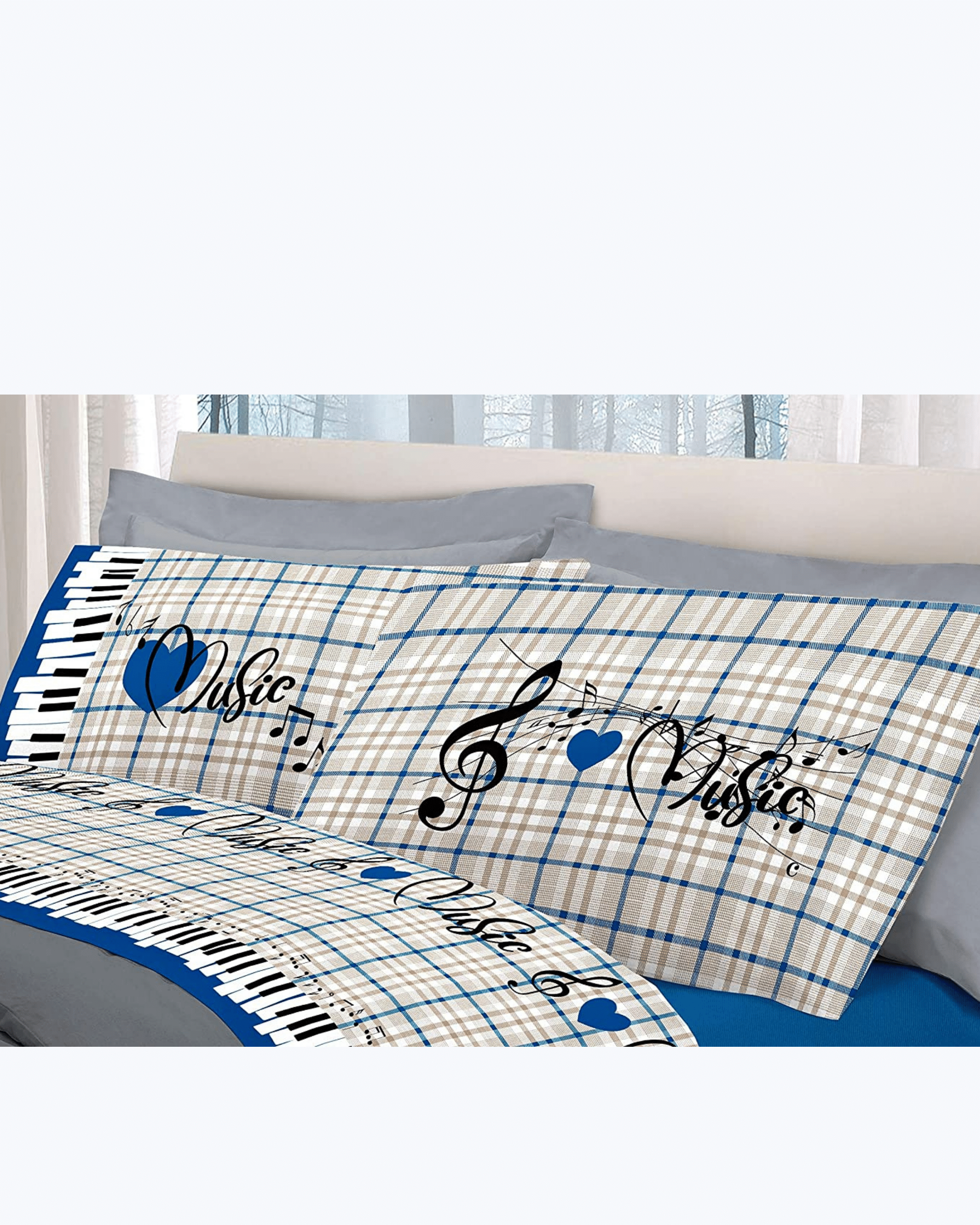 Set Lenzuola Letto in Cotone Made in Italy - Completo Letto Stampa Note Musicali