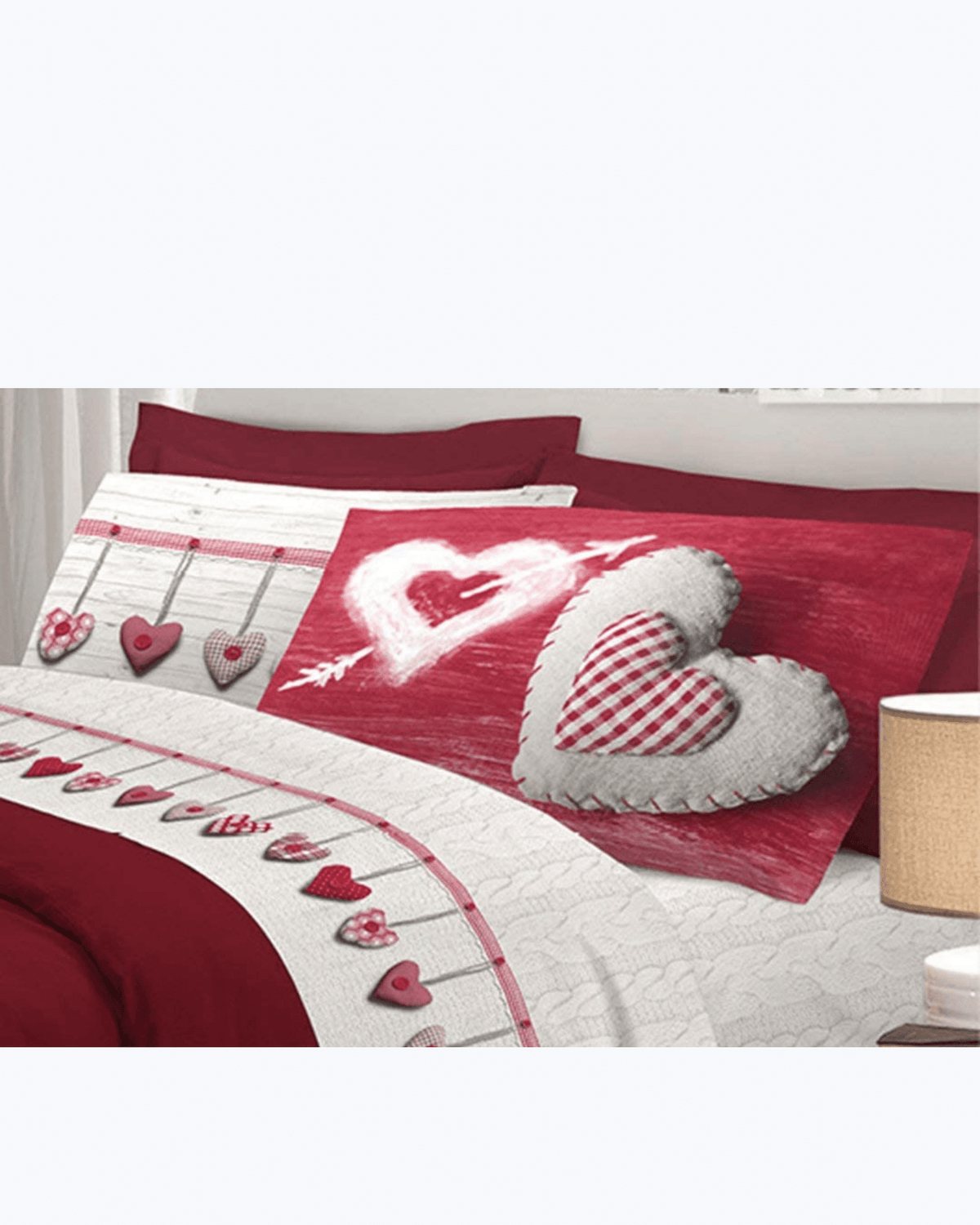 Set Lenzuola Letto in Cotone Made in Italy - Completo Letto Stampa Cuori Appesi