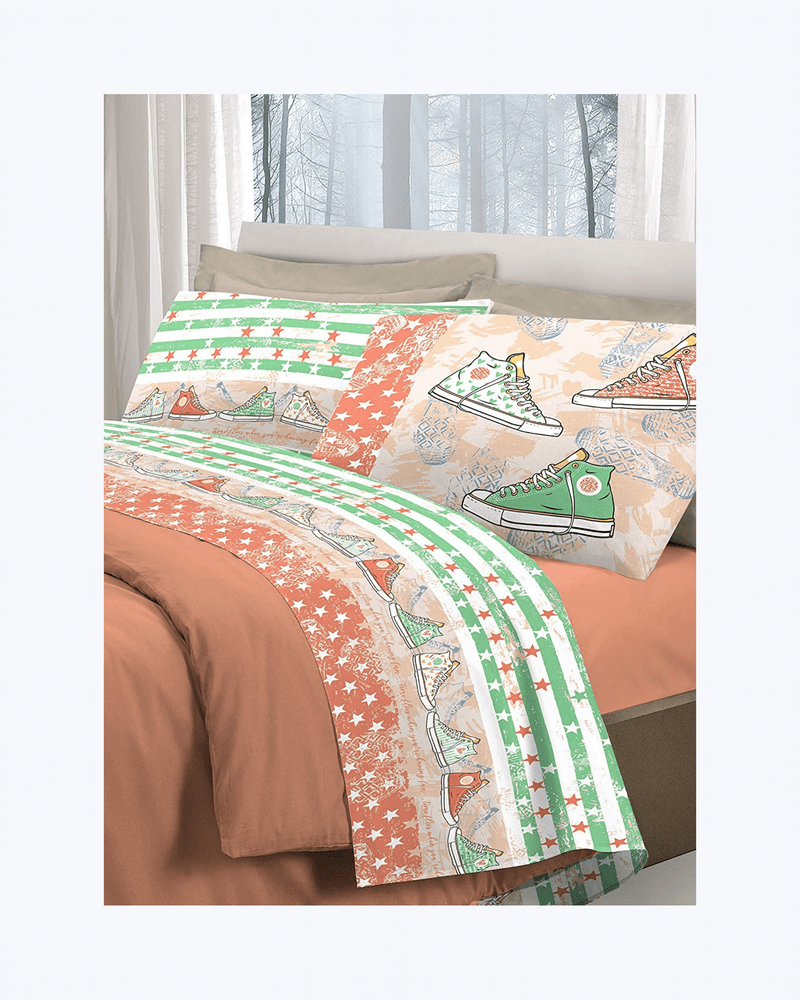 Set Lenzuola Letto in Cotone Made in Italy - Completo Letto Stampa Stile Anni 80 Arancione