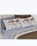 Set Lenzuola Letto in Cotone Made in Italy - Completo Letto Stampa Pupazzo di Neve Beige
