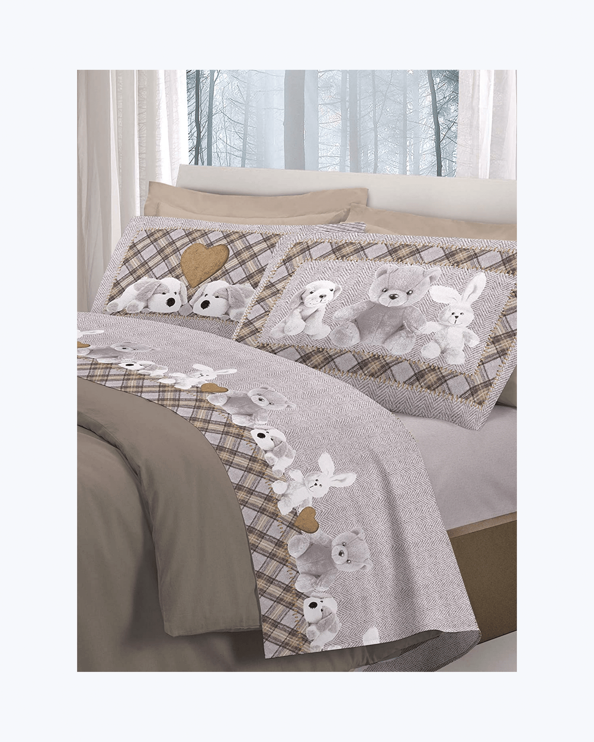 Set Lenzuola Letto in Cotone Made in Italy - Completo Letto Stampa Peluche Beige