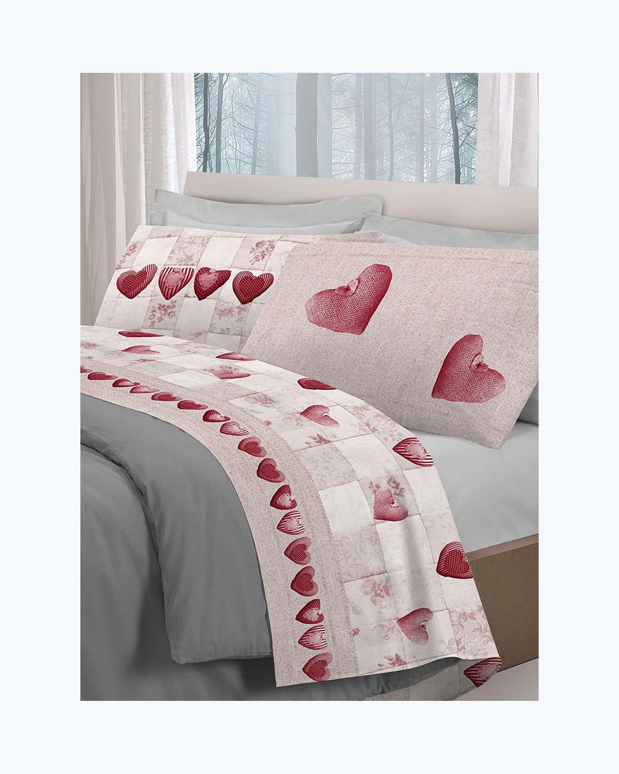 Set Lenzuola Letto in Cotone Made in Italy - Completo Letto Stampa Patchwork Rosso