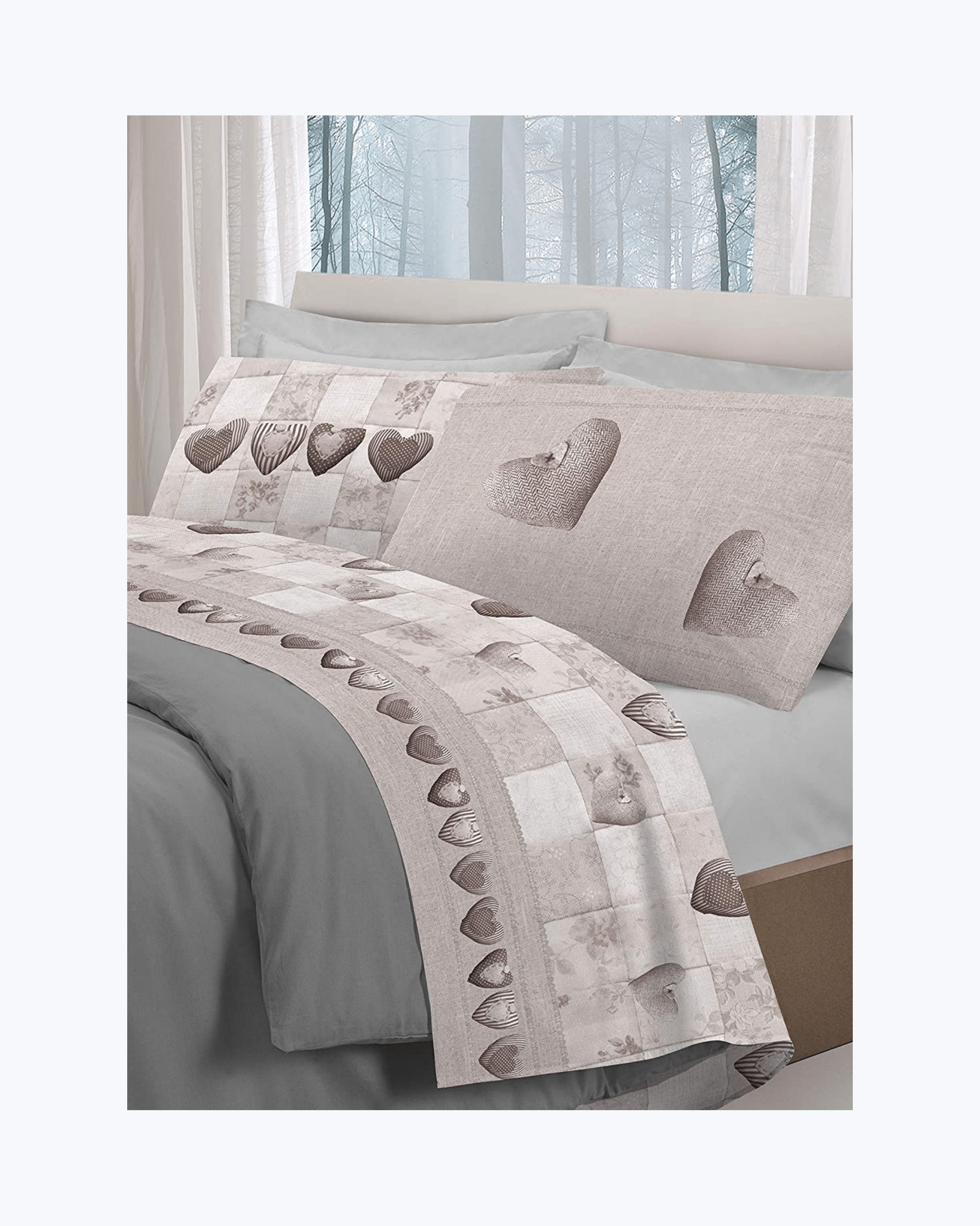 Set Lenzuola Letto in Cotone Made in Italy - Completo Letto Stampa Patchwork Beige