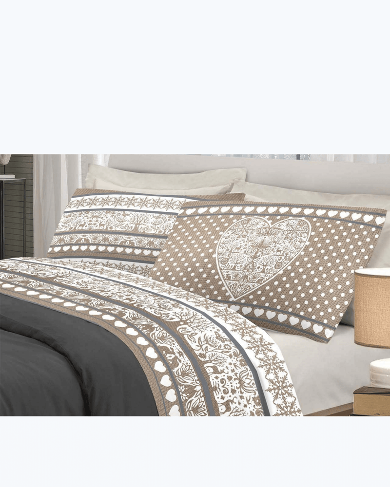 Set Lenzuola Letto in Cotone Made in Italy - Completo Letto Stile Tirolese Beige