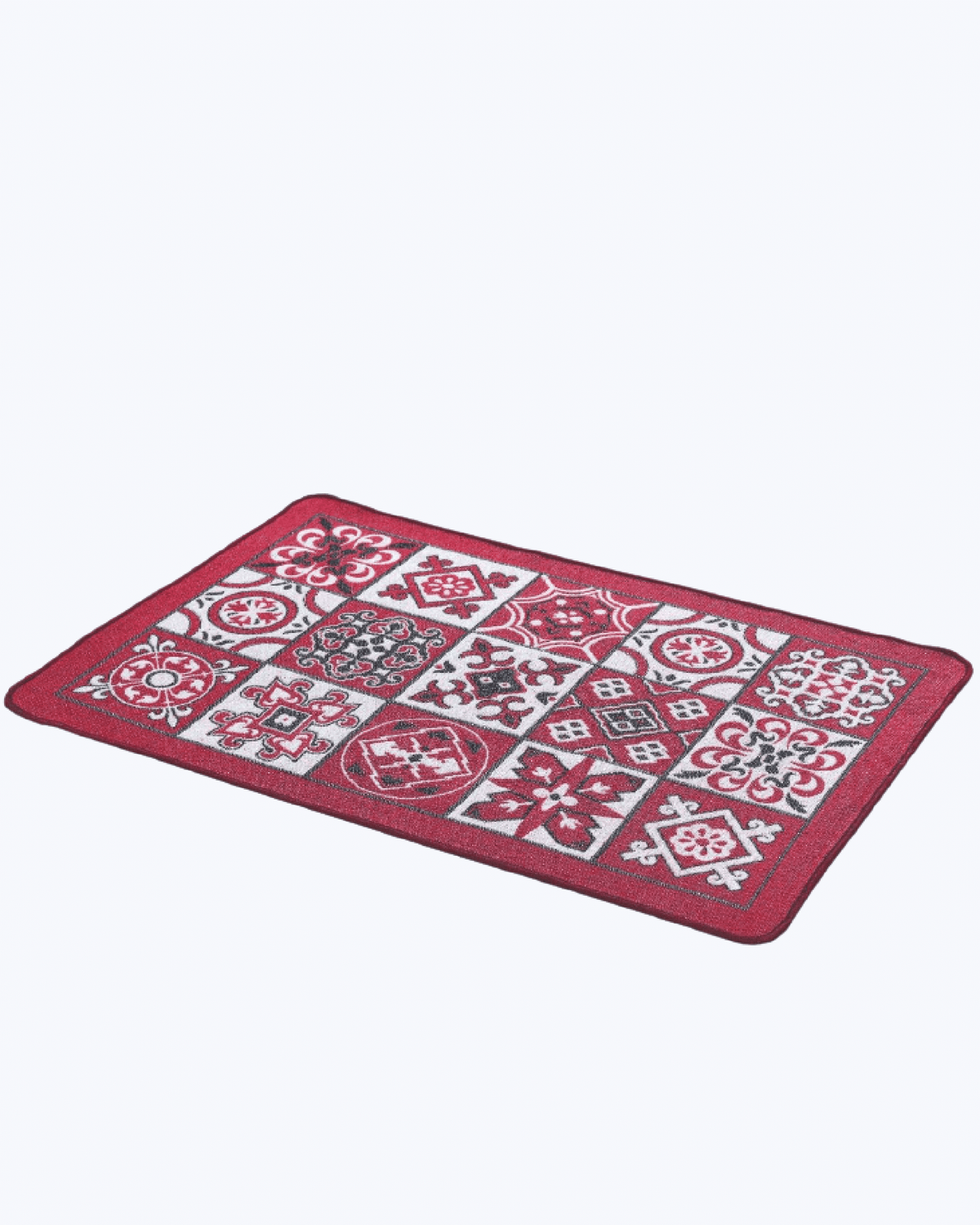 Tappeto Passatoia per Cucina o Bagno Antiscivolo | Fantasia a Maiolica Rosso