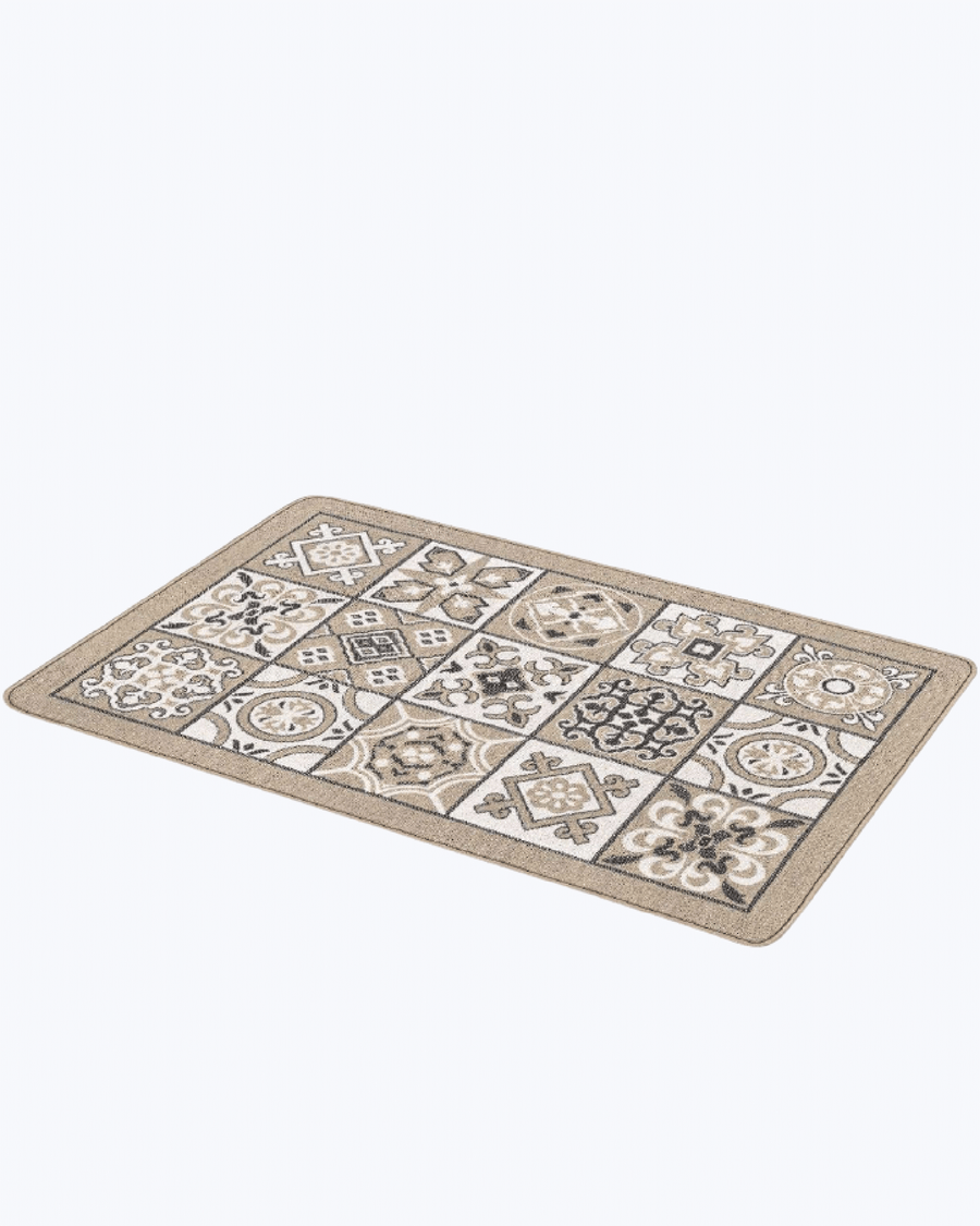 Tappeto Passatoia per Cucina o Bagno Antiscivolo | Fantasia a Maiolica Beige