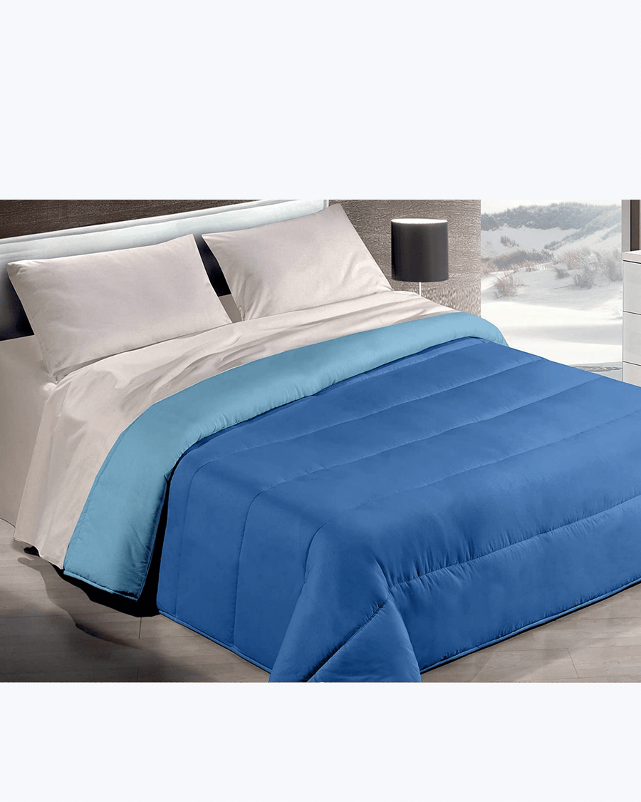 Piumone Invernale 200 gr/mq Made in Italy - Calda Trapunta Invernale Reversibile Blu-azzurro