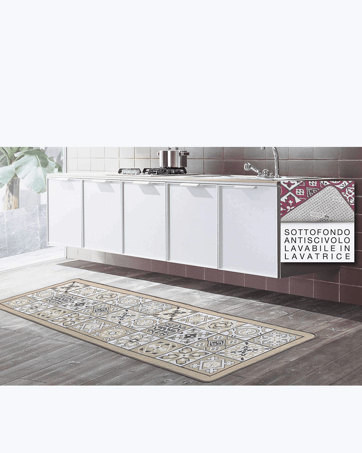 Tappeto Passatoia per Cucina o Bagno Antiscivolo | Fantasia a Maiolica