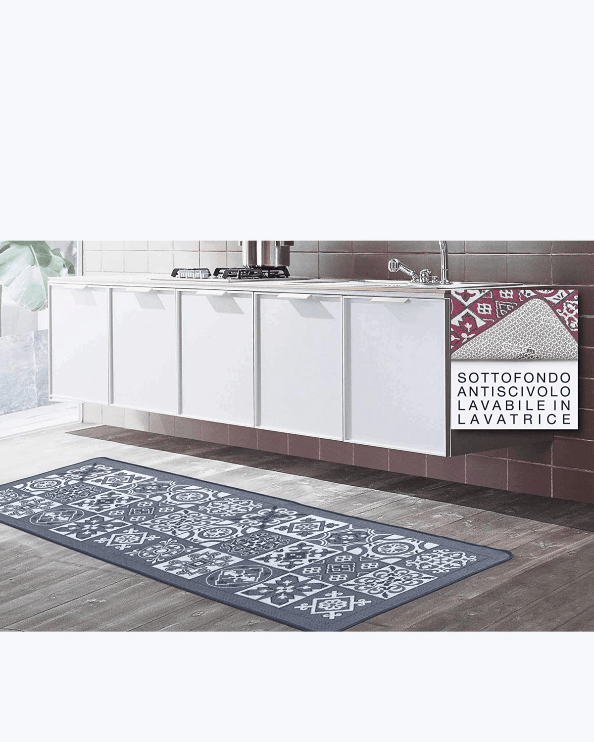 Tappeto Passatoia per Cucina o Bagno Antiscivolo | Fantasia a Maiolica