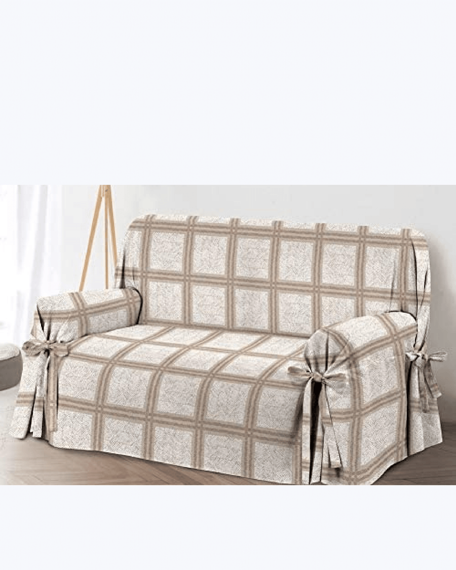 Copridivano e copripoltrona a quadri con lacci, beige o bordeaux Beige