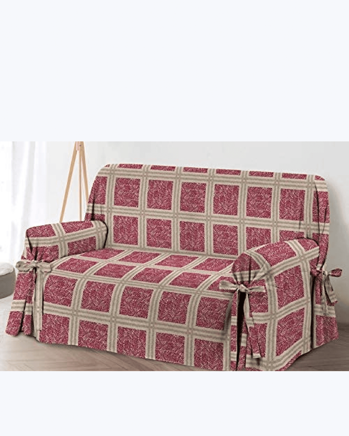 Copridivano e copripoltrona a quadri con lacci, beige o bordeaux Bordeaux