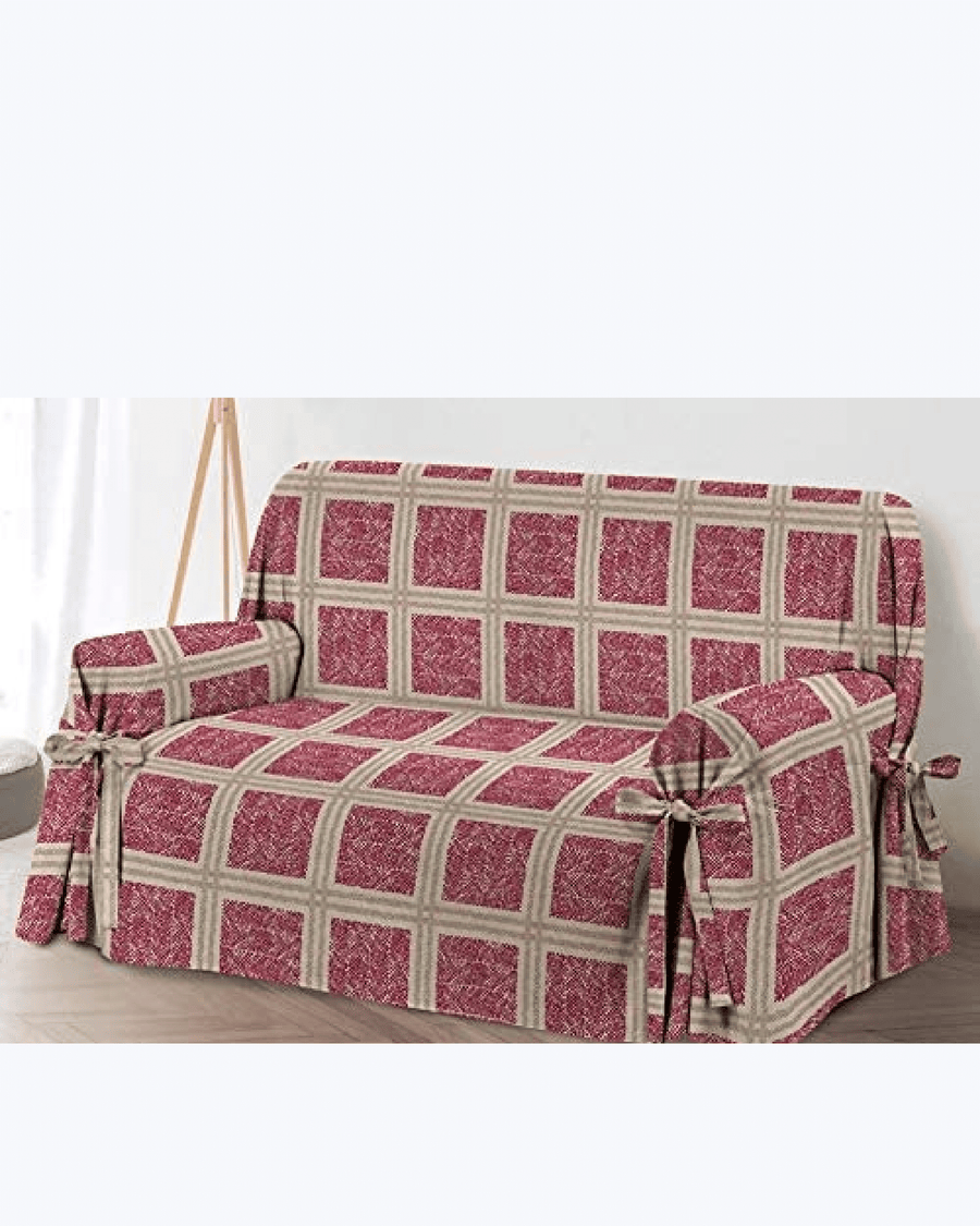 Copridivano e copripoltrona a quadri con lacci, beige o bordeaux Bordeaux