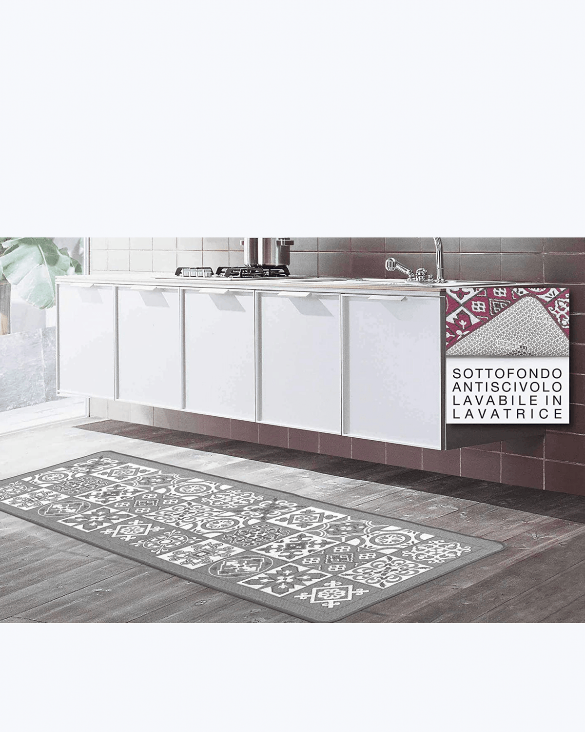 Tappeto Passatoia per Cucina o Bagno Antiscivolo | Fantasia a Maiolica