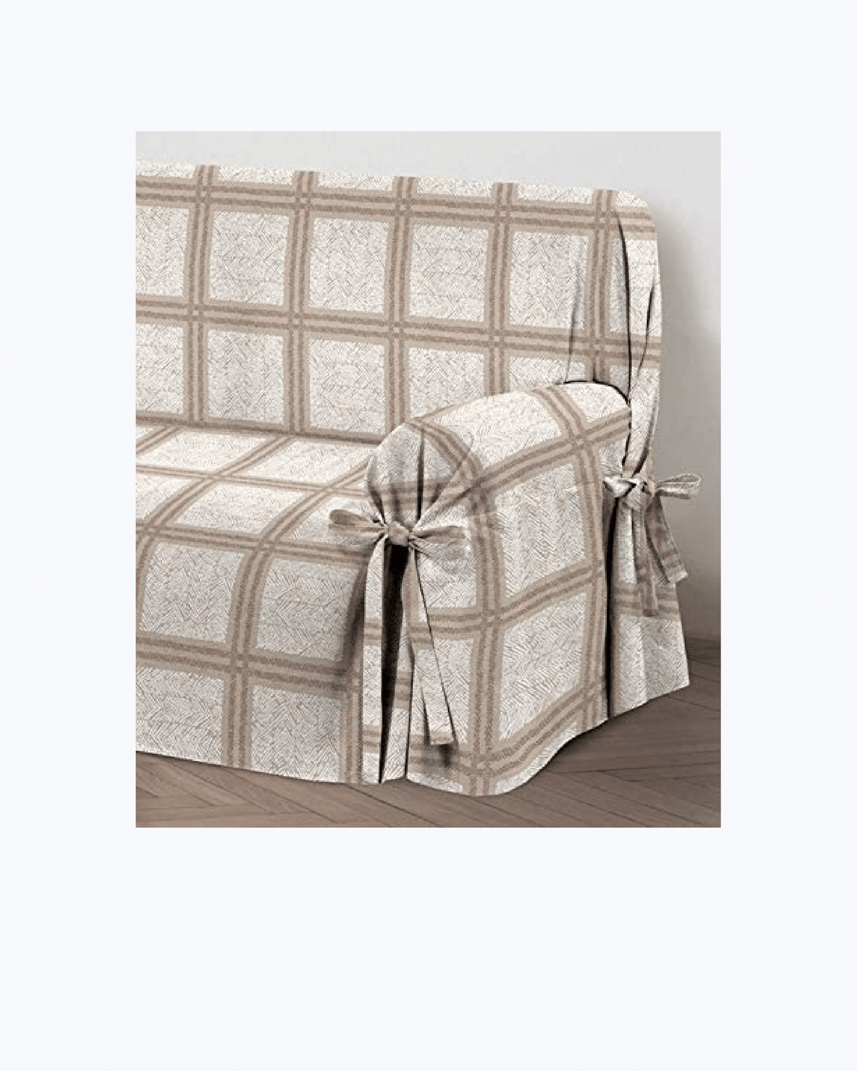 Copridivano e copripoltrona a quadri con lacci, beige o bordeaux