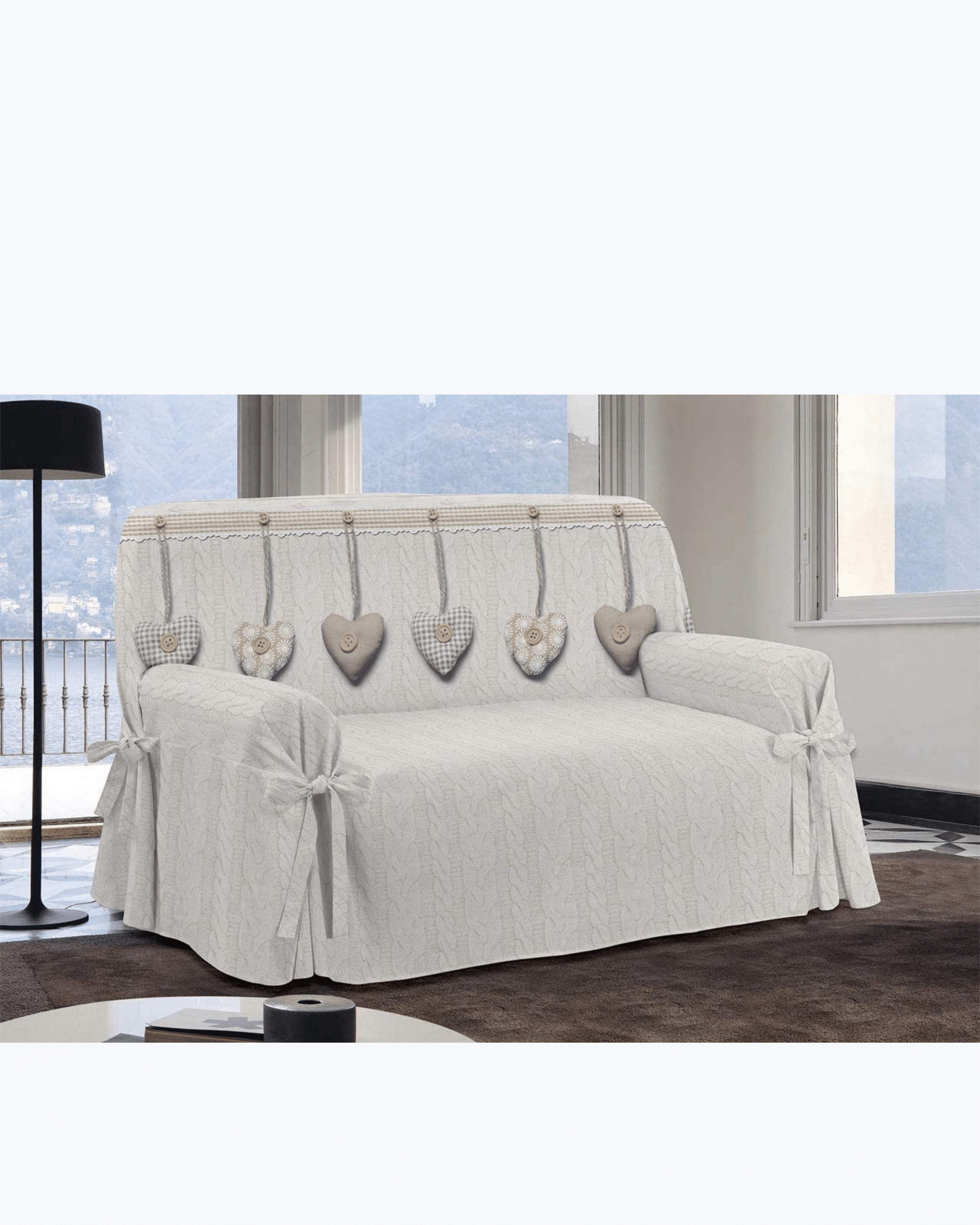 Copripoltrona/Copridivano con Laccetti Shabby con Cuori Made in