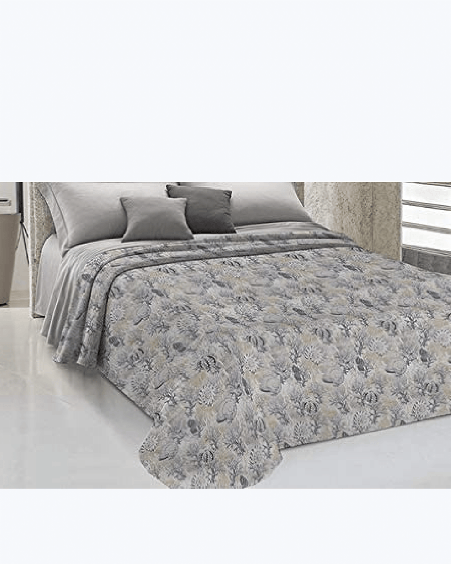 Copriletto in cotone piquet con fantasia marina Beige