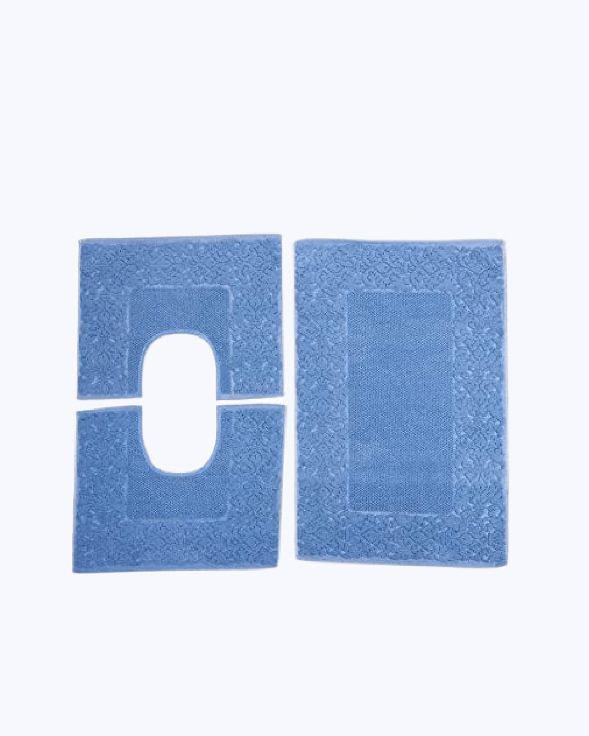 Set Tappeti Bagno 3 Pezzi Elegante: 1 Tappeto 60X90 e 2 Girowater/Girobidet Azzurro