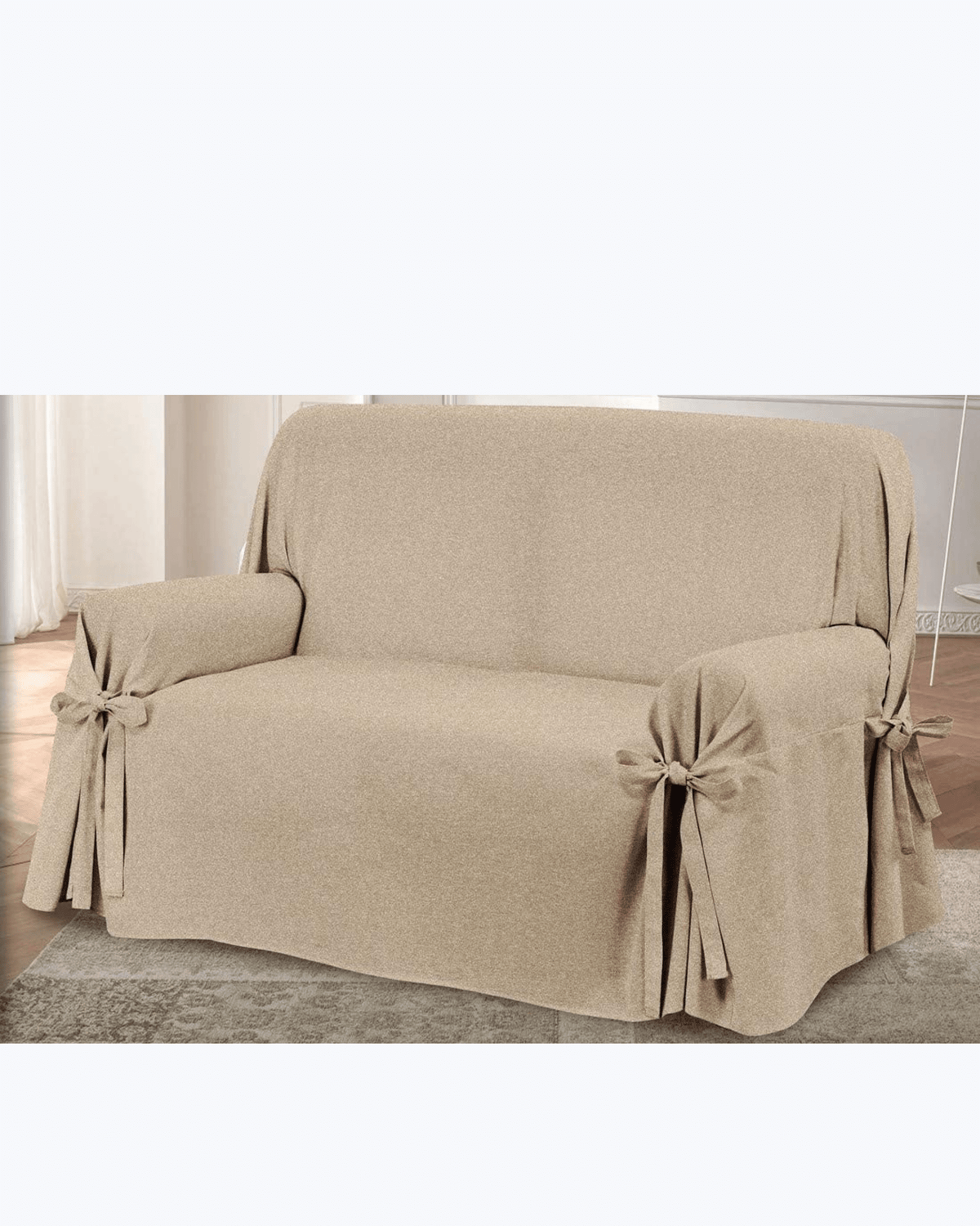 Copripoltrona / Copridivano con Lacci in Cotone | Tinta Unita Beige