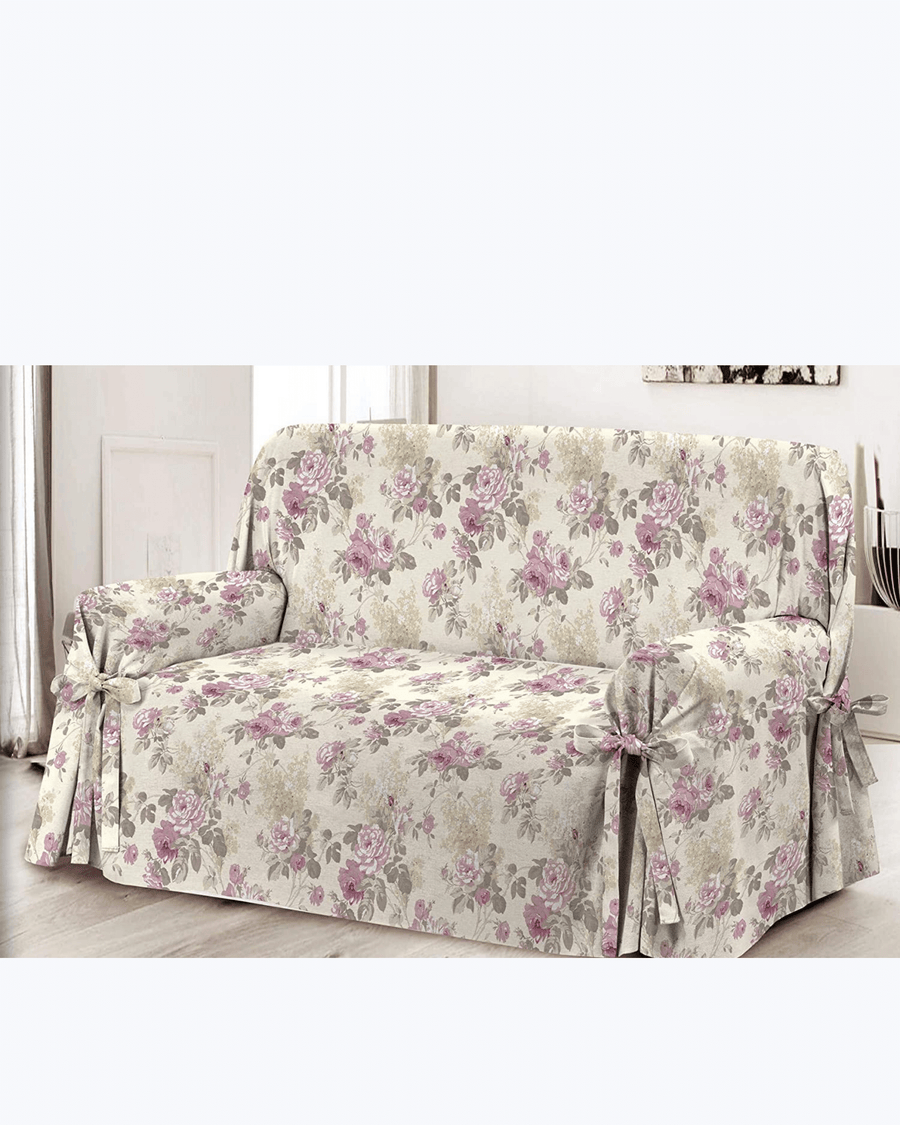 Copridivano con lacci in misto cotone, fantasia floreale Beige Rosa