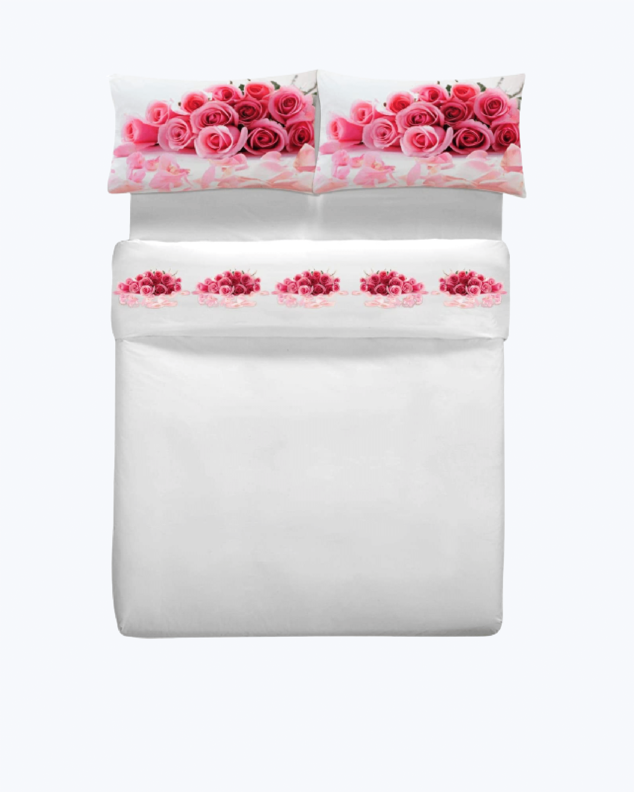 Set Lenzuola in Cotone con Rose - Completo Letto Elegante Bianco + Stampa Rosa