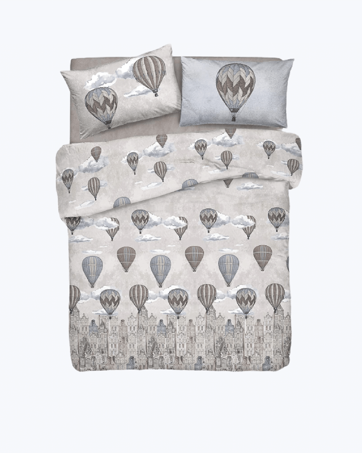 Copriletto Trapuntato Primaverile in Cotone: Fantasia Mongolfiere Beige