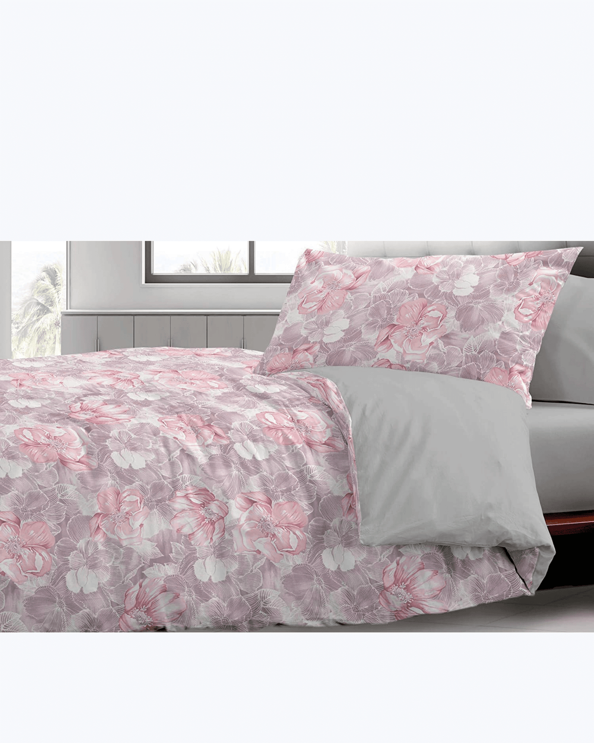 Piumone 1 Piazza e Mezza Invernale Fantasia Floreale Azzurra - Piumone Letto Autunno/Inverno Double Face - Trapunta Singola Calda Anallergica - Piumino Microfibra Colorato Matrimoniale - 250x250