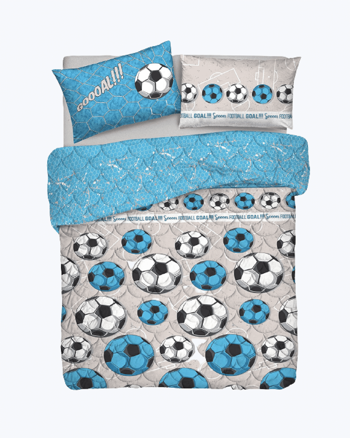 Trapunta Singola Invernale - Piumone Letto 300gr/mq Autunno/Inverno in Cotone - Caldo Piumone Anallergico - Piumino Fantasia Calcio Azzuro