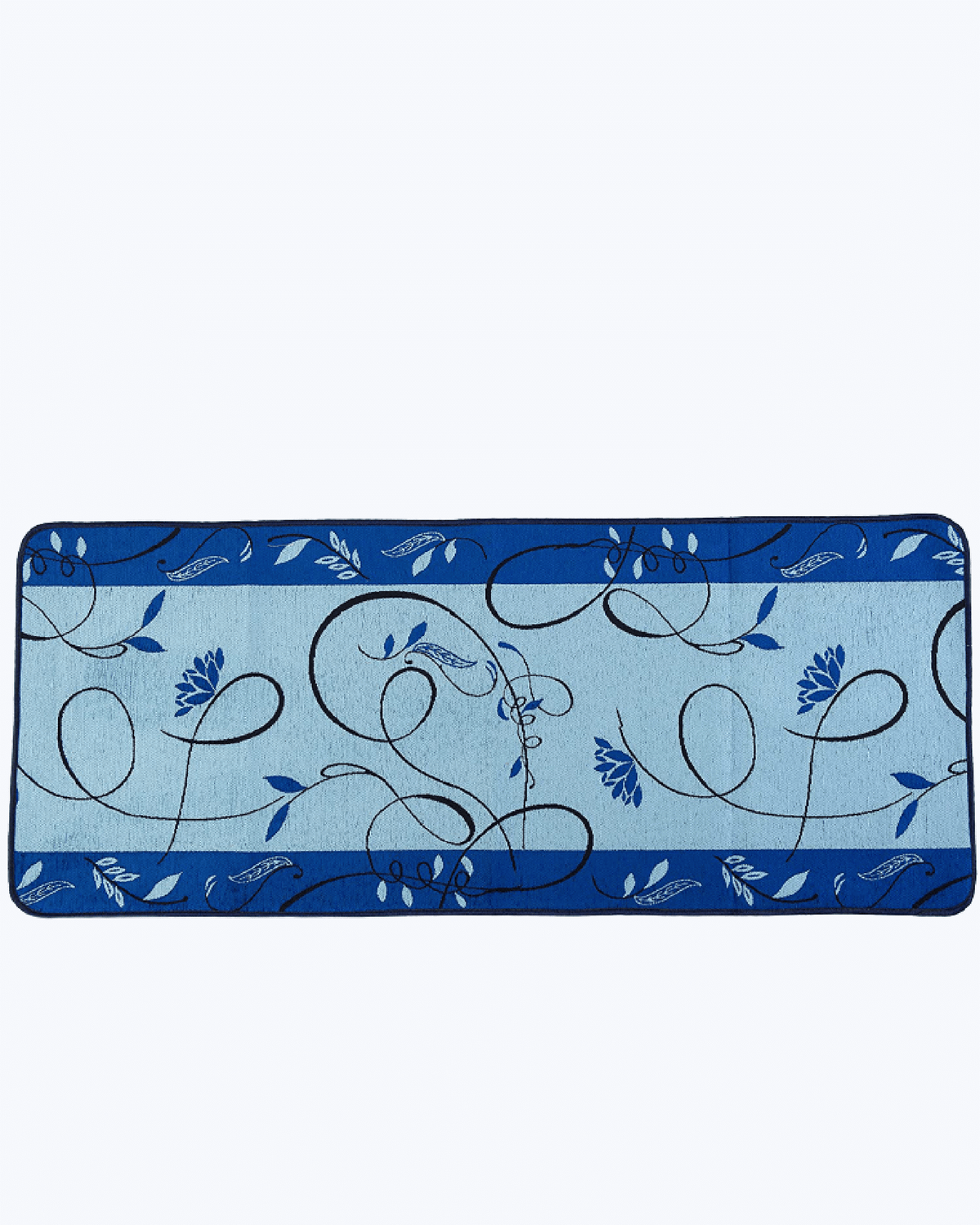 Tappeto Cucina Antimacchia e Antiscivolo | Fiori Disegnati Gold - Blu