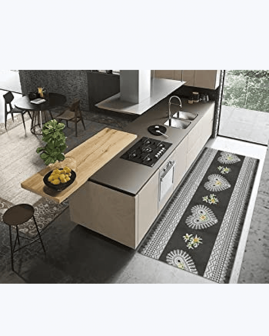 Passatoia cucina PVC Cuori e Stelle Alpine, larga 52 cm
