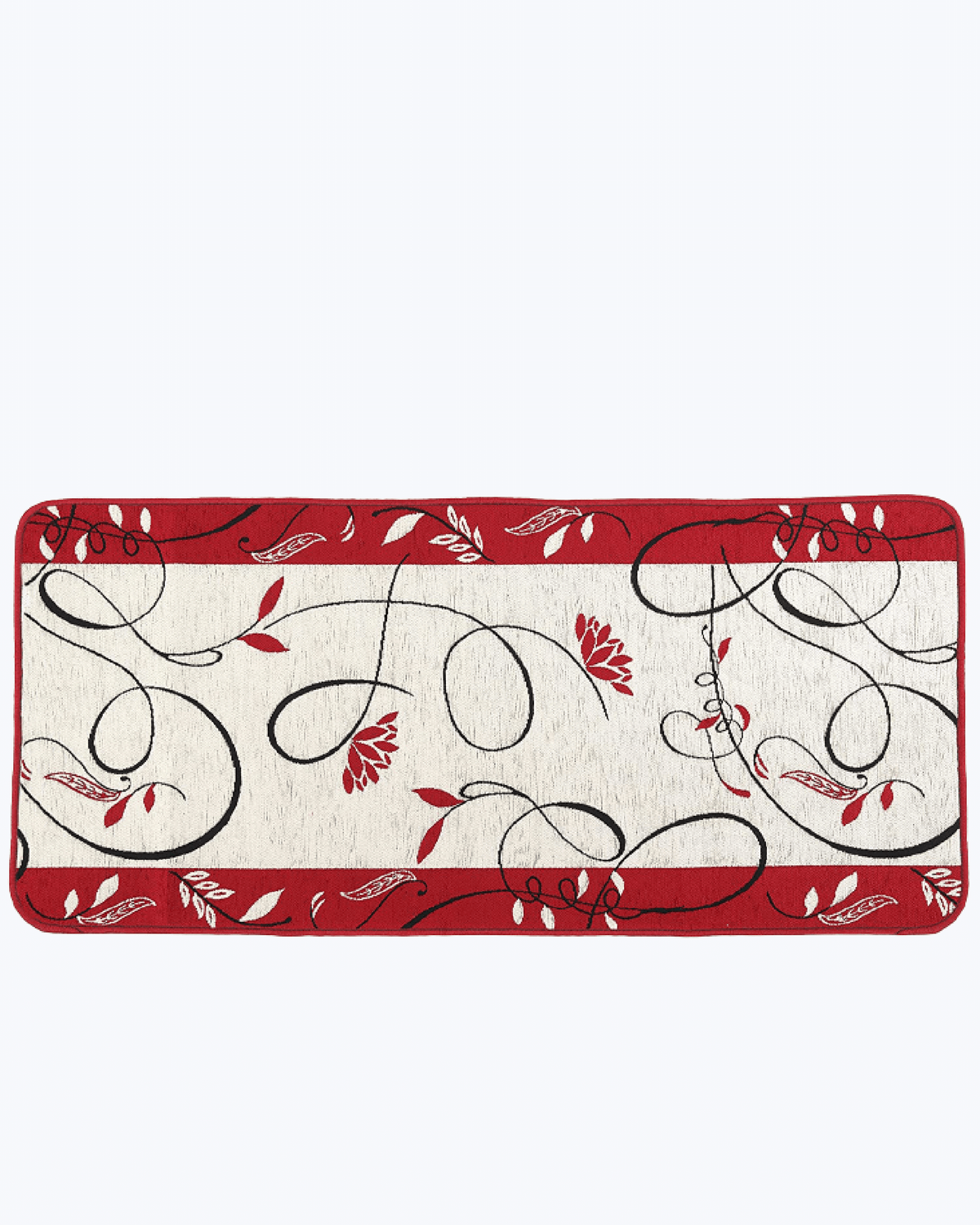 Tappeto Cucina Antimacchia e Antiscivolo | Fiori Disegnati Gold - Bordeaux